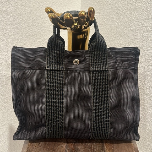 Hermes Handbag Tote PM Yell Line Canvas Gray  HERMES Authentic!!! - Picture 3 of 17